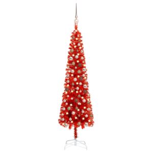Slim Christmas Tree with LEDs&Ball Set Red 150 cm