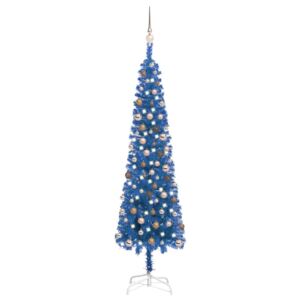 Slim Christmas Tree with LEDs&Ball Set Blue 210 cm