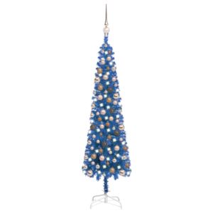 Slim Christmas Tree with LEDs&Ball Set Blue 120 cm