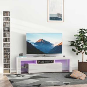 HOMCOM High Gloss TV Stand Cabinet with LED RGB Lights and Remote Control for TVs up to 65", Media TV Console Table with Storage Compartment, White