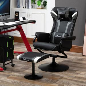 Vinsetto 2 Pieces Video Game Chair and Footrest Set Racing Style Recliner with Headrest, Lumbar Support, Reeling Backrest, Pedestal Base, Black