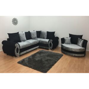 Chloe Double Arm Corner Sofa & Cuddle Chair - Black & Silver