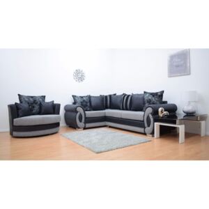 Chloe Fabric Double Arm Corner Sofa & Cuddle Chair - Black & Grey