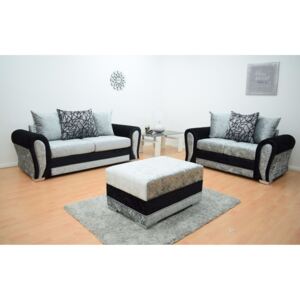 Paris Velvet 3 & 2 Seater Hand Crafted sofa with Footstool - Black & Silver