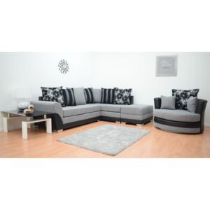 Vermont Fabric One Arm Corner Sofa & Cuddle Chair - Black & Grey