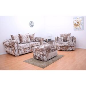 Windsor Double Crushed Velvet 3 Seater Hand Crafted Sofa & Cuddle Chair with Footstool - Gold