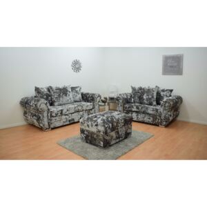 Windsor Double Crushed Velvet 3 & 2 Seater Hand Crafted Sofa with Footstool - Grey