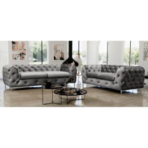 Windermere Fabric Sofa Set 3 + 2 Seater Light Grey Plush Velvet