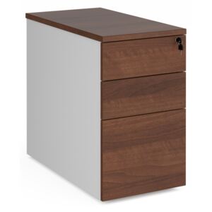 Duo Office Desk High 3 Drawer Pedestal 800mm Deep - White With Walnut Drawers