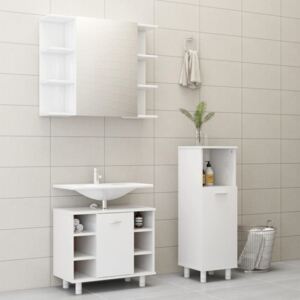 VidaXL 3 Piece Bathroom Furniture Set High Gloss White Chipboard