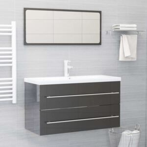 VidaXL 2 Piece Bathroom Furniture Set High Gloss Grey Chipboard