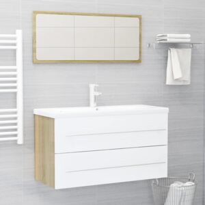 VidaXL 2 Piece Bathroom Furniture Set White and Sonoma Oak Chipboard