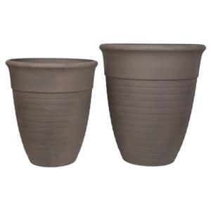 Set of 2 Plant Pots Planters Solid Brown Stone Mixture Round Various Sizes Outdoor Resistances All-Weather Beliani