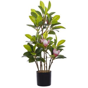 Artificial Potted Magnolia Green and Pink Synthetic Material 70 cm Decorative Indoor Accessory Beliani