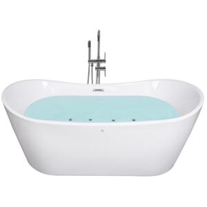 Freestanding Whirlpool Bath White Sanitary Acrylic LED Illuminated Oval Single 168 x 80 cm Modern Design Beliani