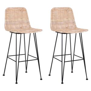 Set of 2 Bar Chairs Sandbeige Rattan Wicker Black Metal Frame Rustic Indoor Boho Design Beliani