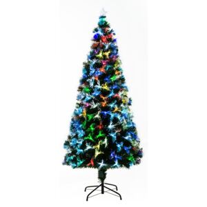 HOMCOM HOMCM 1.8m Tall Artificial Tree Fiber Optic Colorful LED Pre-Lit Holiday Home Christmas Decoration with Flash Mode, Green