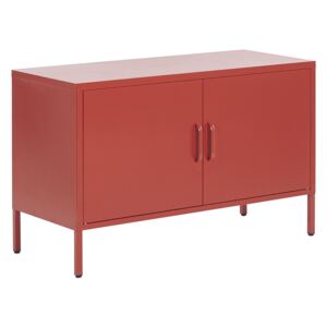 2 Door Sideboard Red Stainless Steel Home Office Furniture Shelves Leg Caps Industrial Design Beliani