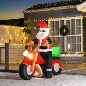 HOMCOM 8ft Christmas Inflatable Santa Claus Riding a Motorcycle Blow Up Decoration Xmas Décor for Garden