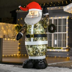 HOMCOM 8ft Christmas Inflatable Outdoor Santa Claus Saluting in Camouflage, Blow Up Yard Decoration Built-in LED Lights for Holiday Party Xmas Garden