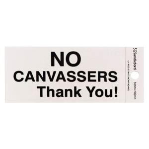 Self Adhesive No Canvassers Thank You Sign - 100 x 50mm
