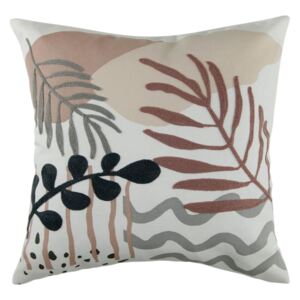 Embroidered and Print Leaf Cushion - Blush & Grey