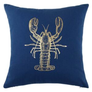 Gold Lobster Print Cushion - Navy