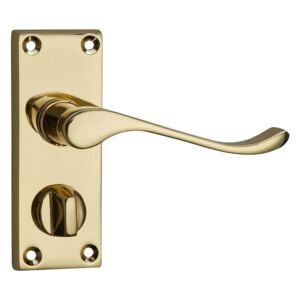 Homebuild Victorian Scroll Short Backplate Privacy Lever Set - Polished Brass