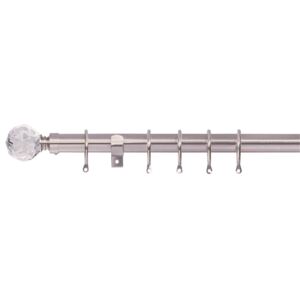 Satin Steel Fixed Curtain Pole With Crystal Finial 1.2m