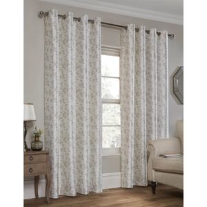 Faux Silk Leaf Natural Lined Eyelet Curtains 117cm x 137cm