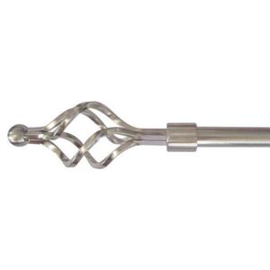 Extendable Cage Finial Curtain Pole - Satin Steel - 1.7-3m (16/19mm)