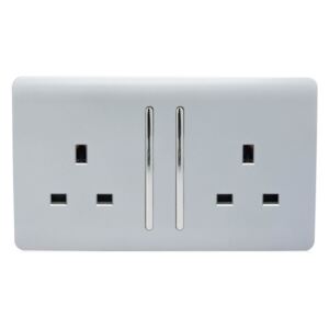 Trendi Switch 2 Gang 13 amp long switched Plug Socket in Screwless Silver