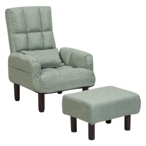 Recliner Chair Green Fabric 65L x 65W x 92H cm Ottoman Padded Black Wooden Legs Beliani