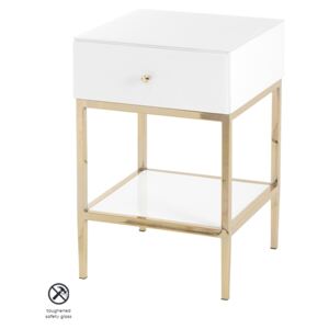 Stiletto Toughened White Glass and Brass Side Table