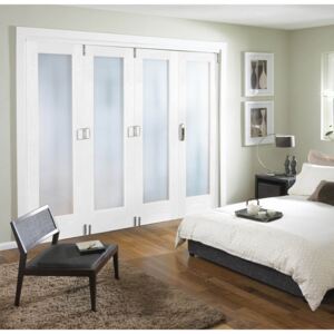 Obscure Glazed White Primed 4 Door Internal Room Divider - 2545mm Wide