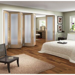 Obscure Glazed Oak Veneer 6 Door Internal Room Divider - 3771mm Wide