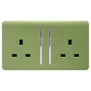 Trendi Switch 2 Gang 13Amp Long Switched Socket in Moss Green