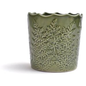 Candle Holder with Leaf Imprint - Green