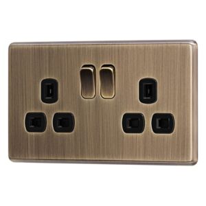 Arlec Fusion 13A 2 Gang Antique Brass Double switched socket