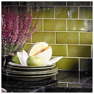 V&A Puddle Glaze Olive Wall Tile - 15.2x7.6cm