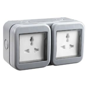 BG 13 Amp 2 Gang Unswitched Weatherproof Socket IP55 Rated Grey