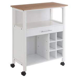 White and Bamboo Top Kitchen Trolley with Drawer