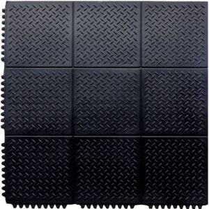 Interlocking Rubber Checker Plate Floor Mat - Black