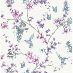 Superfresco Easy Hummingbird Floral Purple Wallpaper