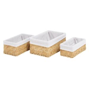 White & Natural Water Hyacinth Baskets - Set of 3