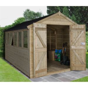 12x8ft Forest T&G Pressure Treated Double Door Apex Shed - incl. Installation