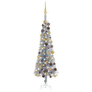 Slim Christmas Tree with LEDs&Ball Set Silver 120 cm