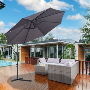 Outsunny 3 meter Cantilever Umbrella Garden Banana Parasol Patio Hanging Sun Shade - Grey