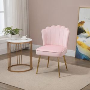 HOMCOM Accent Chair Velvet-Touch Vanity Chair Makeup Chair with Golden Metal Legs for Living Room & Dining Room, Pink