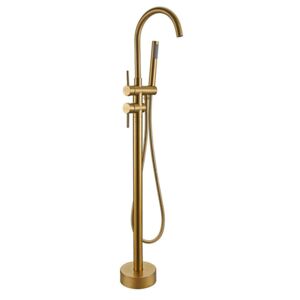 Free Standing Brushed Golden Brass Bathtub Faucets